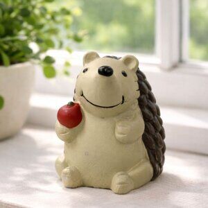 Vintage Hedgehog Figurine With Apple Hand Painted Ceramic Woodland Decor